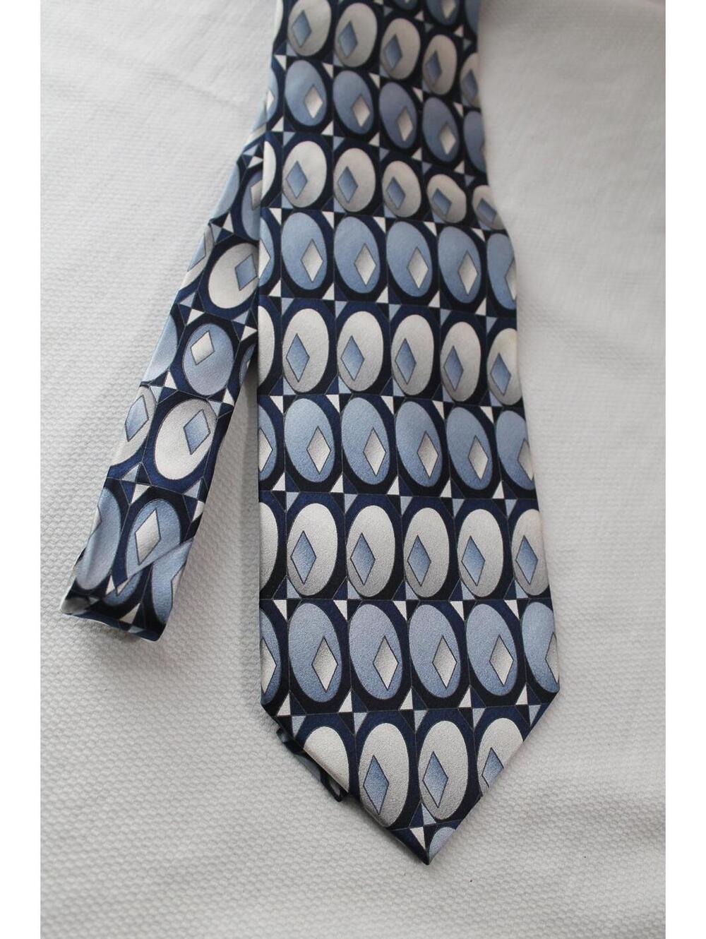 Roffé Geometric in Blues Silk Necktie, 3 7/8 X 57 Inches